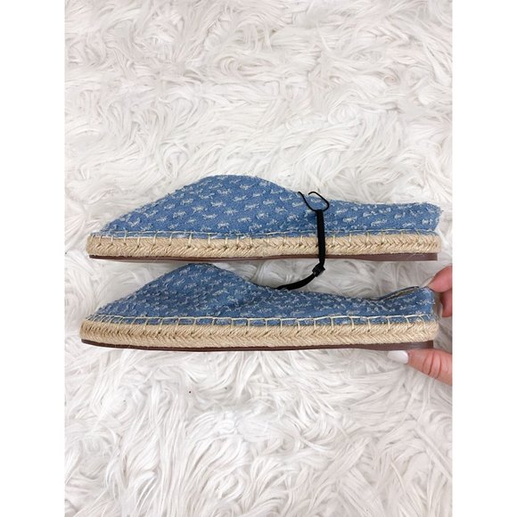 Zara Trafaluc Chambray Denim Slip On Espadrille Mule Pointed Toe Flats 6.5 NEW - Picture 2 of 4